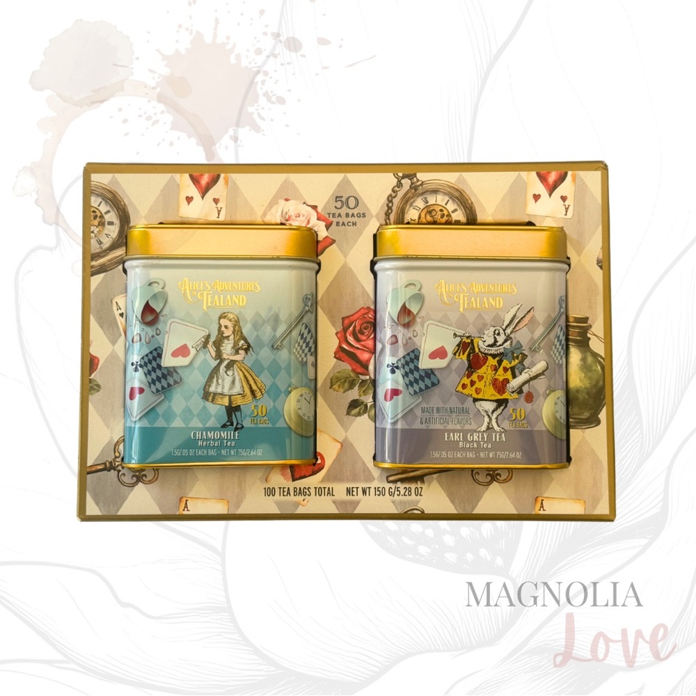 ☕️ Disney NIB Alice in Wonderland Tea Tin Set With Chamomile & Earl Grey Teas